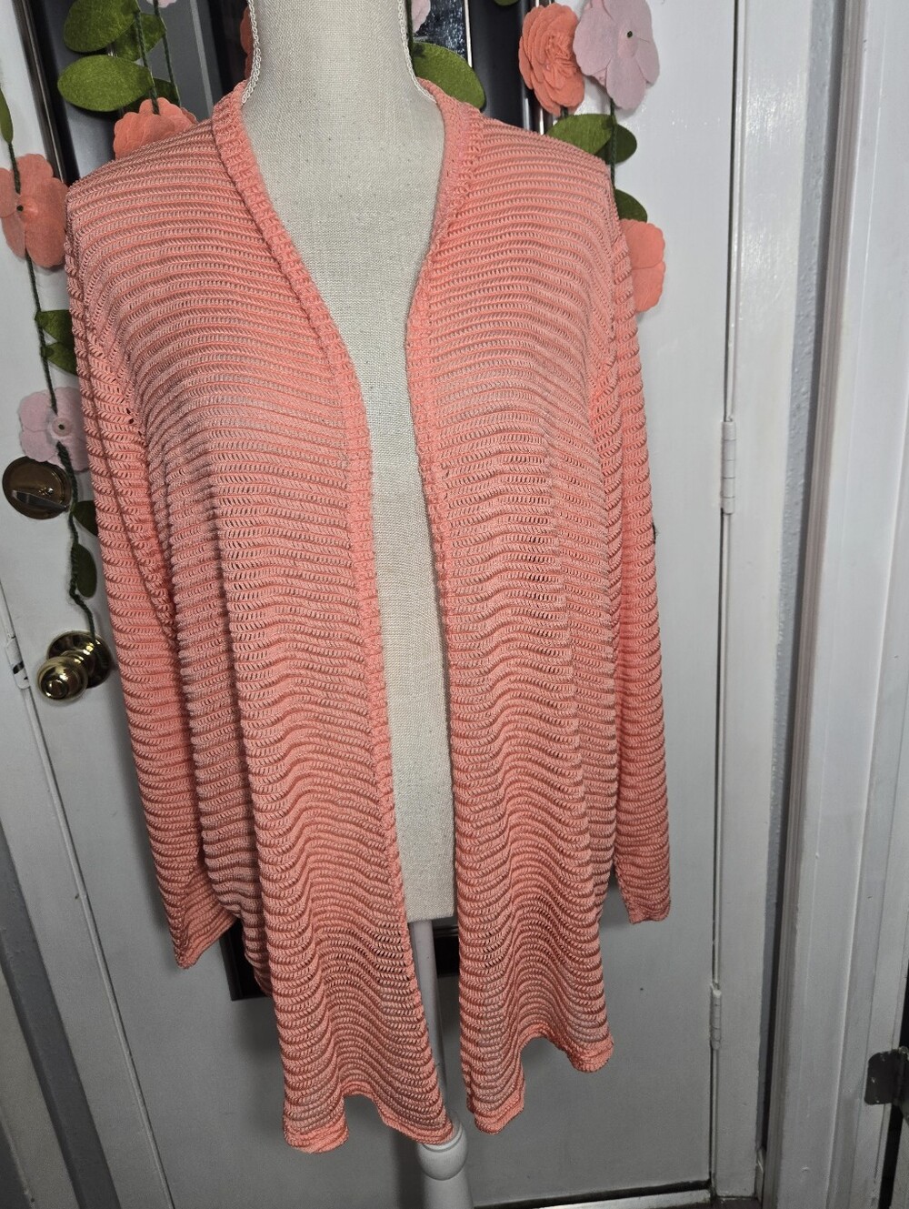 Le Moda Knit Open Cardigan Salmon Color Sz XL
